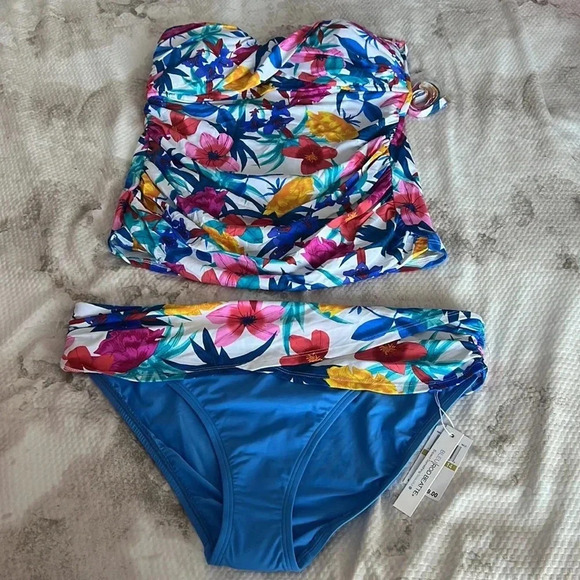 Bleu Rod Beattie A Place In The Sun Twist Front Tankini Top and Bottom Size 14 - Picture 9 of 12